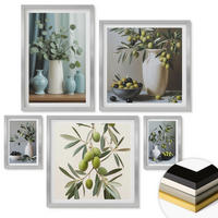 WANDBILDER 5er Set - 50x50 cm & 20x30 cm & 40x60 cm Silberner Rahmen - Löwenzahnblüten, pastellfarbene Gräser - Silberfarben, Kunststoff (40/60cm) - ArtPrintCave