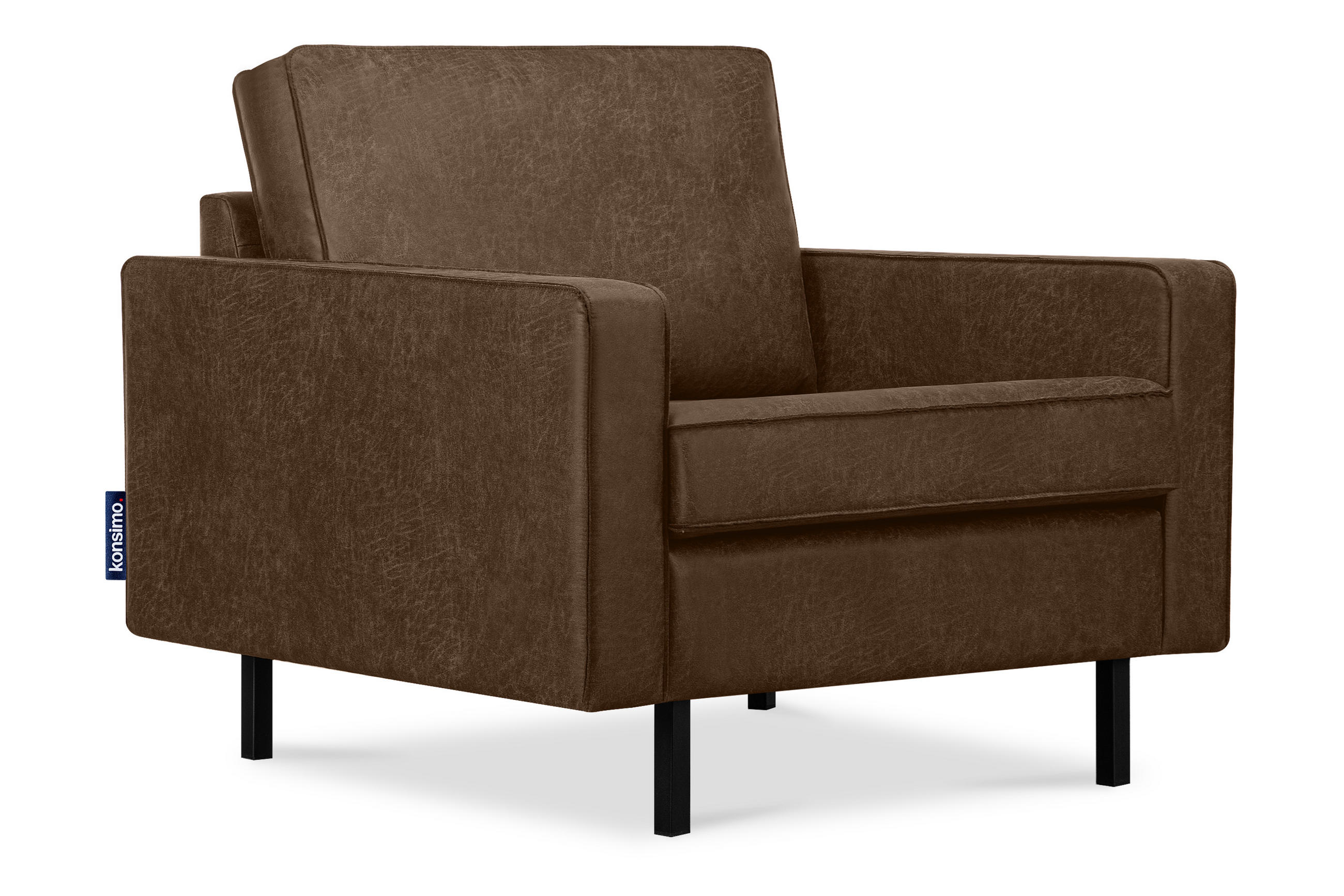 SESSEL INVIA mit Armlehnen auf hohen Metallbeinen vintage, Lederoptik-Stoff, Dunkelbraun - Dunkelbraun/Schwarz, Textil (98/87/98cm) - KONSIMO®