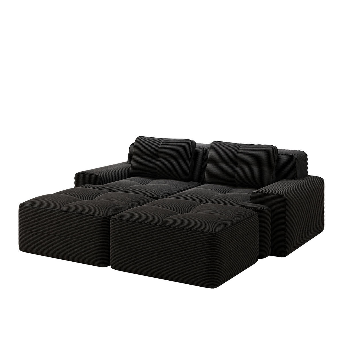 SOFA modular mit Tiefsitz 74 cm Cord Schwarz - Schwarz, Kunststoff (177/69/204.1cm) - Meubliv