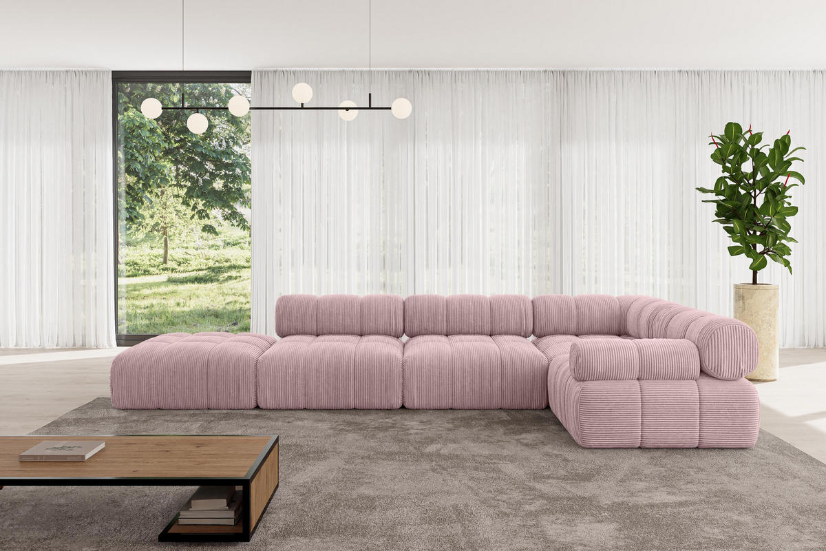 ECKSOFA modulares Sofa Felto-L2 - 380x190x70 cm Rosa Cord - Rosa, Holzwerkstoff/Textil (380/190cm) - ALTDECOR