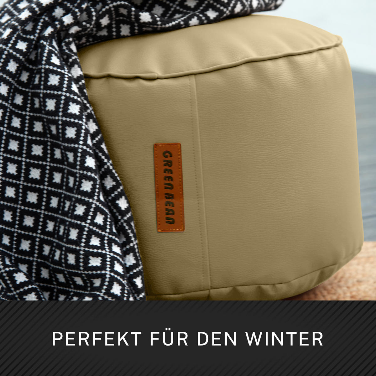 INDOOR HOCKER Stay rund Kunstleder - Beige, Textil (43/30/30cm) - Green Bean