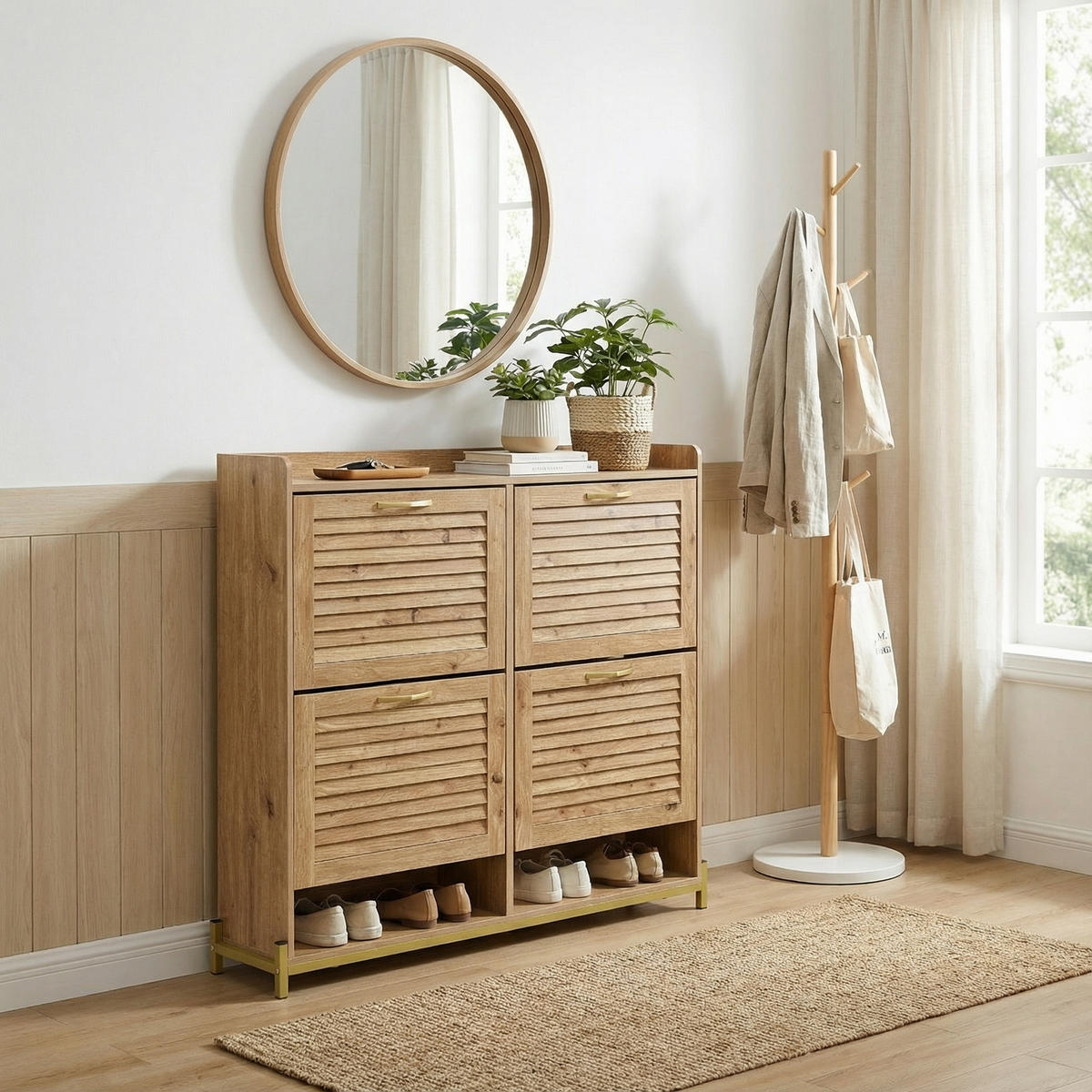 SCHUHKIPPER 109 cm in Holz-Optik - Naturfarben, Holzwerkstoff (108.5/100/24cm) - Urban Meuble