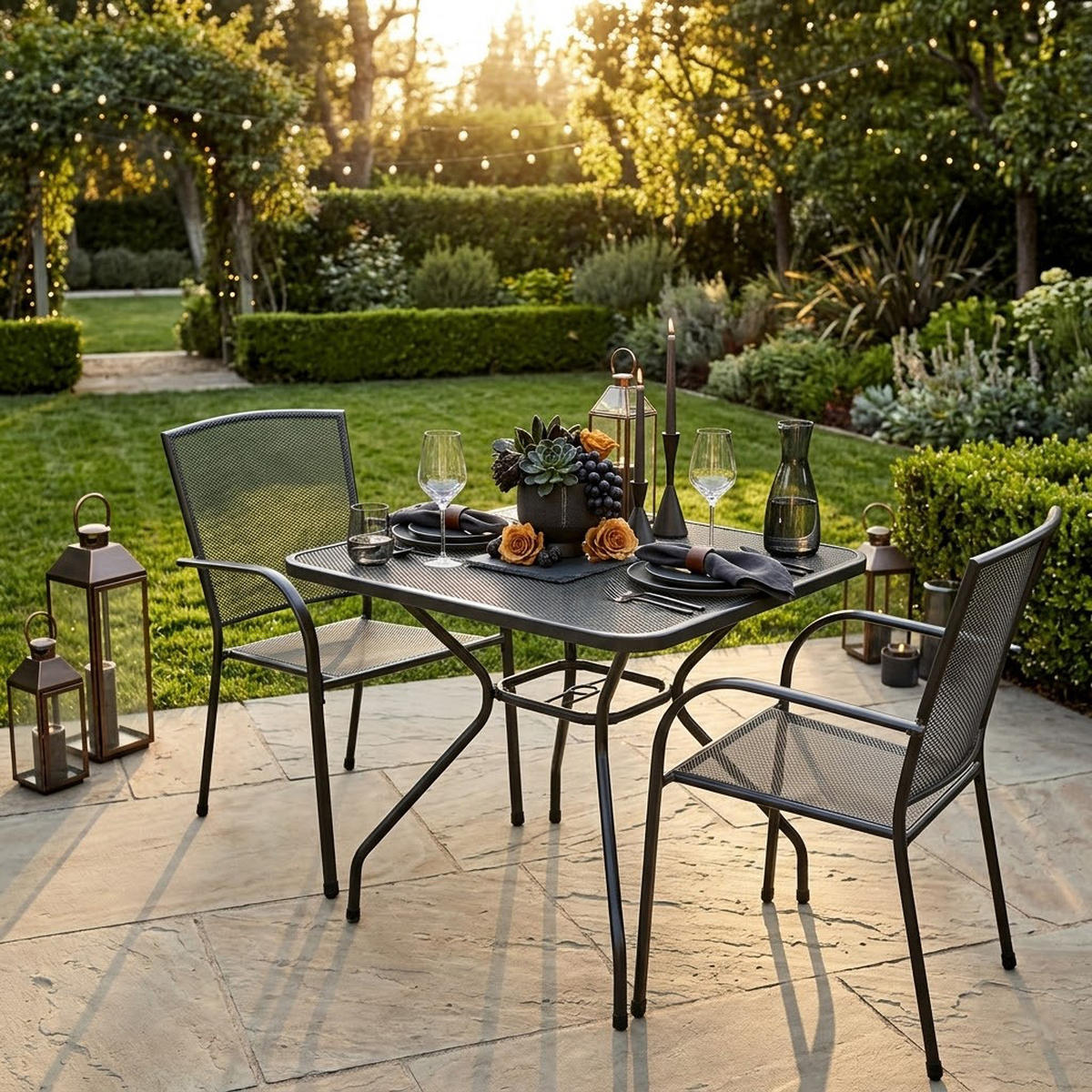 GARTENESSGRUPPE Glasgow - GARTEN-GARNITUR für 2 Personen - Gartenmöbel Set 3-teilig - Streckmetall anthrazit - Grau, Metall - TPFGarden