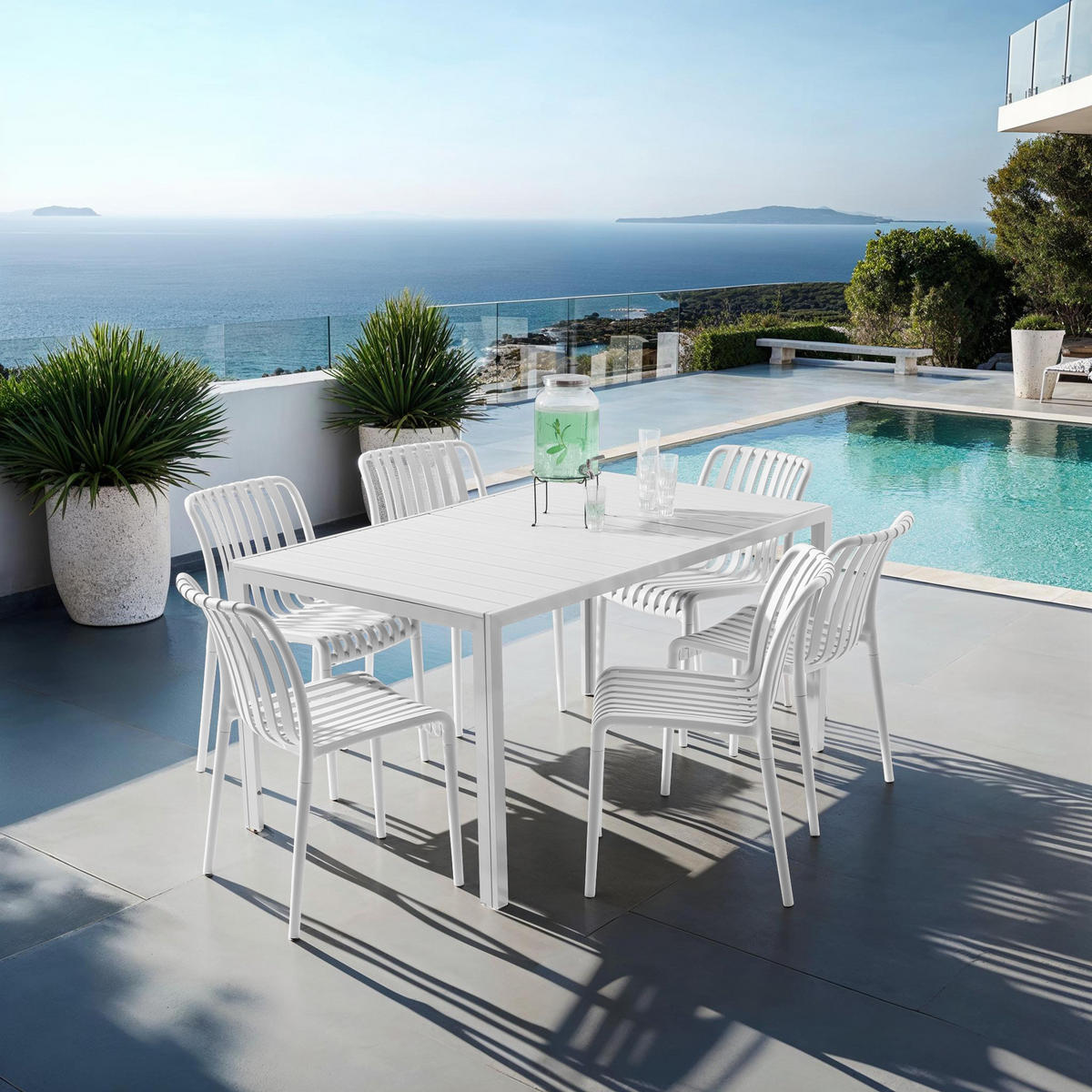 GARTENSTÜHLE Alcudia,47 x 58 x 80,5 cm, Belastbarkeit 110 kg,weiß - Creme, Textil (47/80.5/58cm) - tectake