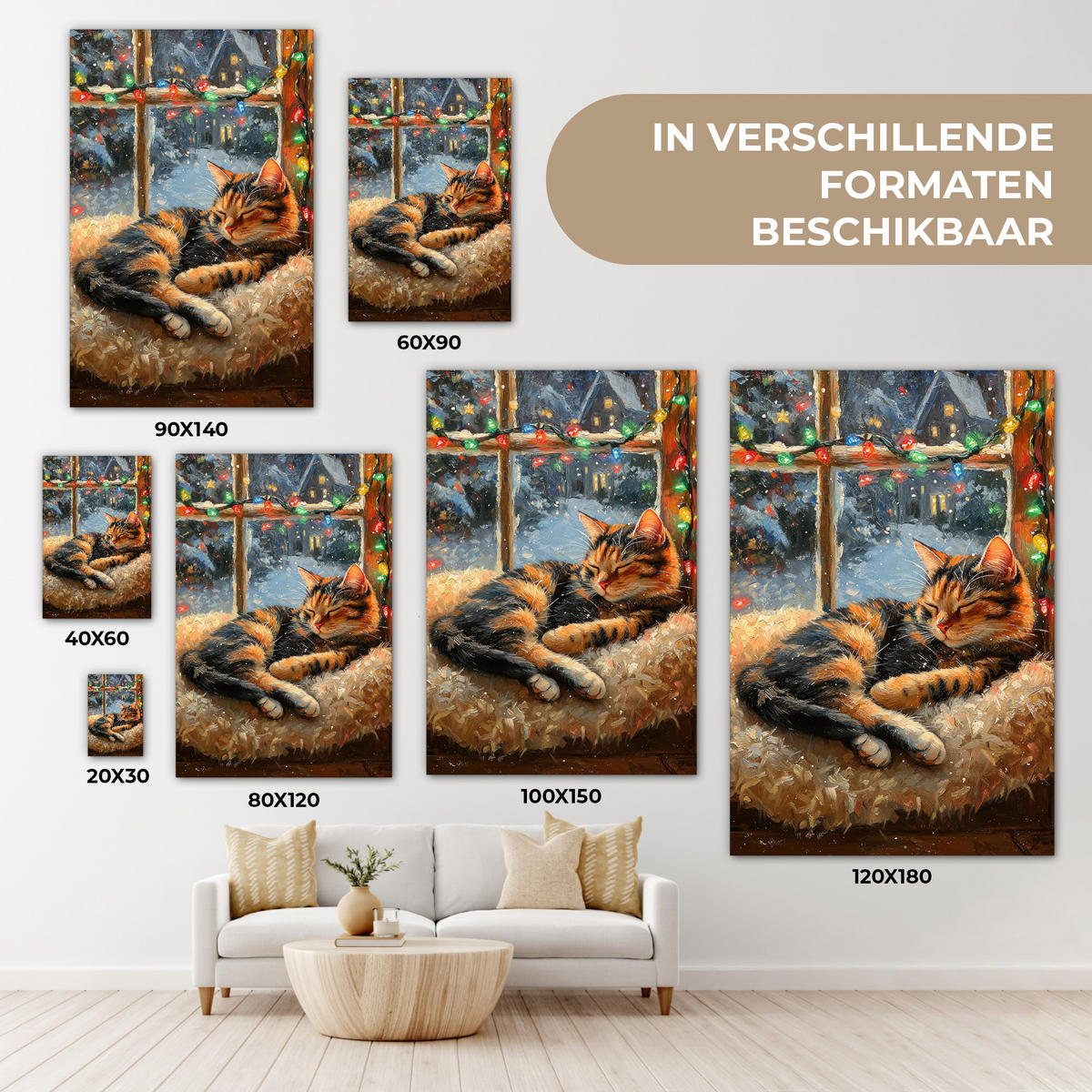 LEINWANDBILD Katze - Weihnachten - Winter - Tier 20x30 cm - Bernsteinfarben, Textil (20/30cm) - MuchoWow