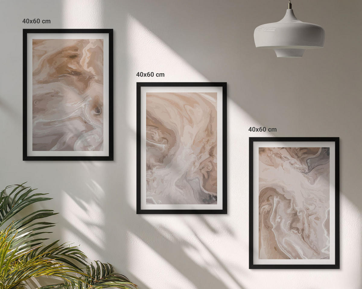BILDER SET 3er Set - 40x60 cm Schwarzer Rahmen - abstrakte Marmortexturen - Schwarz, Kunststoff (40/60cm) - TULUP