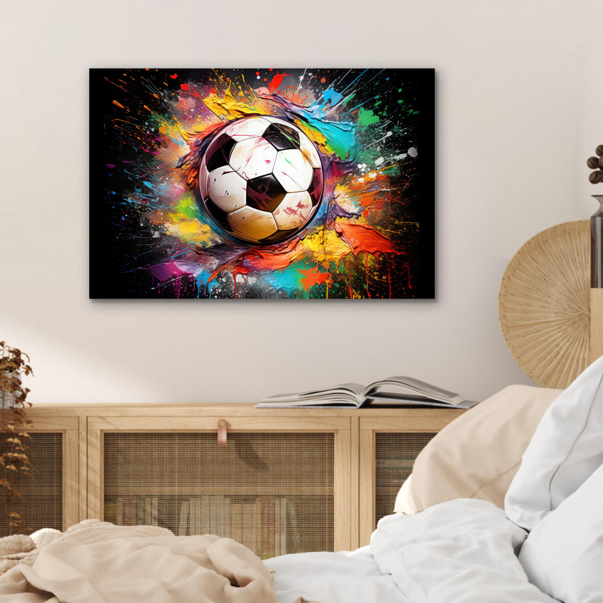 METALLBILD Fußball - Farbe - Farben - Schwarz - Weiß 60x40 cm - Weiß, Metall (60/40cm) - MuchoWow