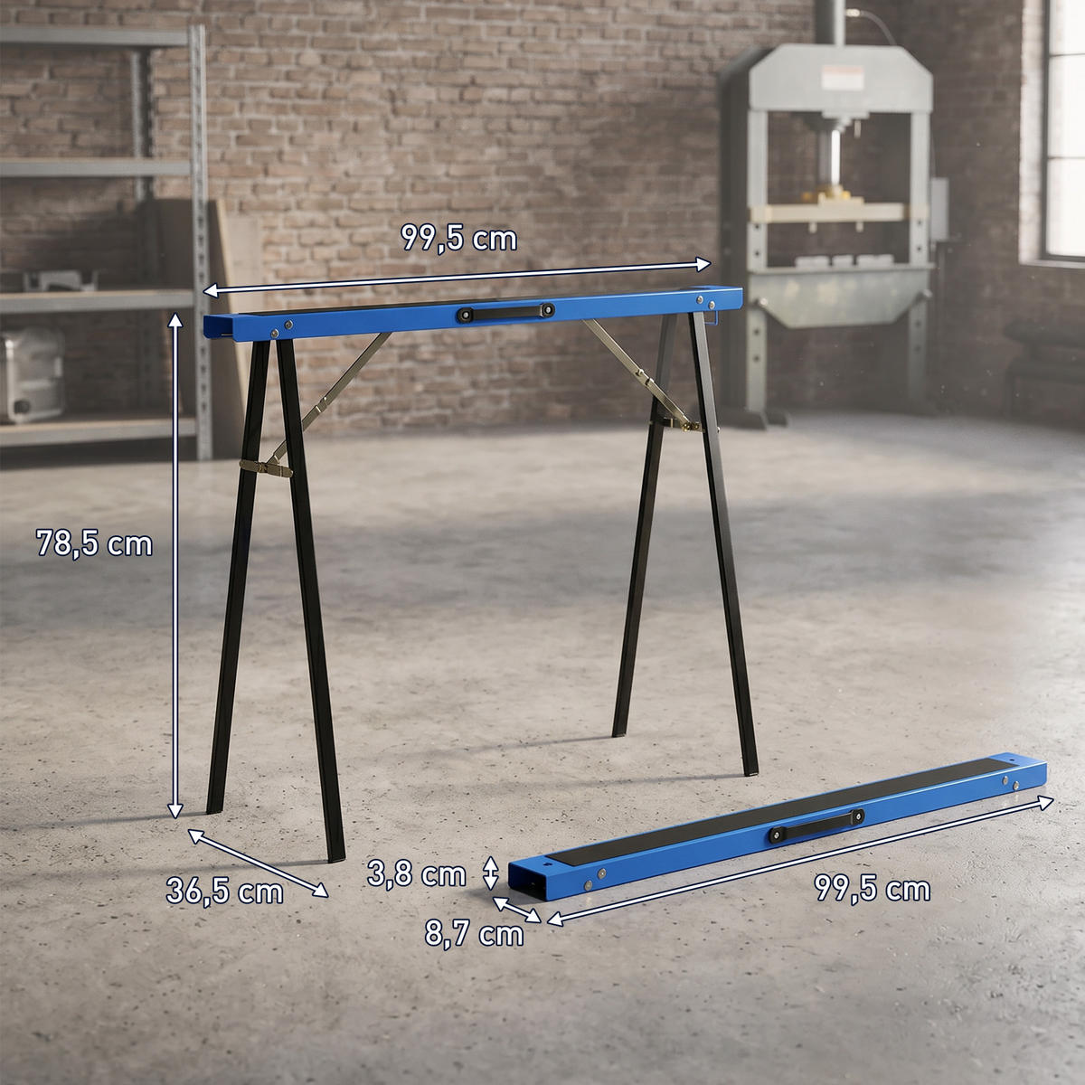 SÄGEBOCK 2er Set Metall EVA Blau Schwarz - Schwarz, Metall (99.5/36.5/78.5cm) - HOMCOM