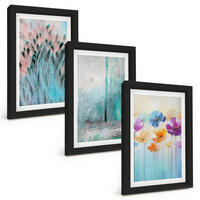 BILDER SET 3er Set - 20x30 cm Schwarzer Rahmen - Hintergrundmuster mit Pastellblumen - Schwarz, Kunststoff (20/30cm) - TULUP