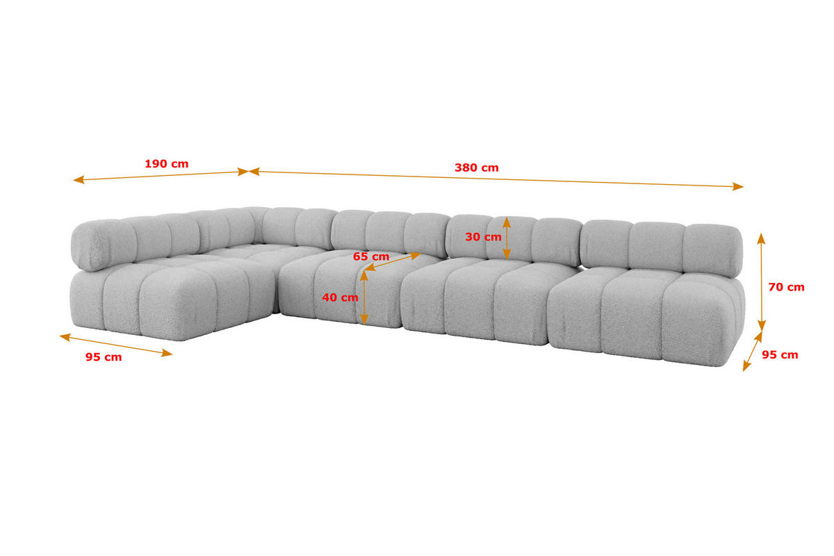ECKSOFA modulares Sofa Samaro-L3 - 380x190x70 cm Hellgrau Bouclé - Hellgrau, Holzwerkstoff/Textil (380/190cm) - ALTDECOR