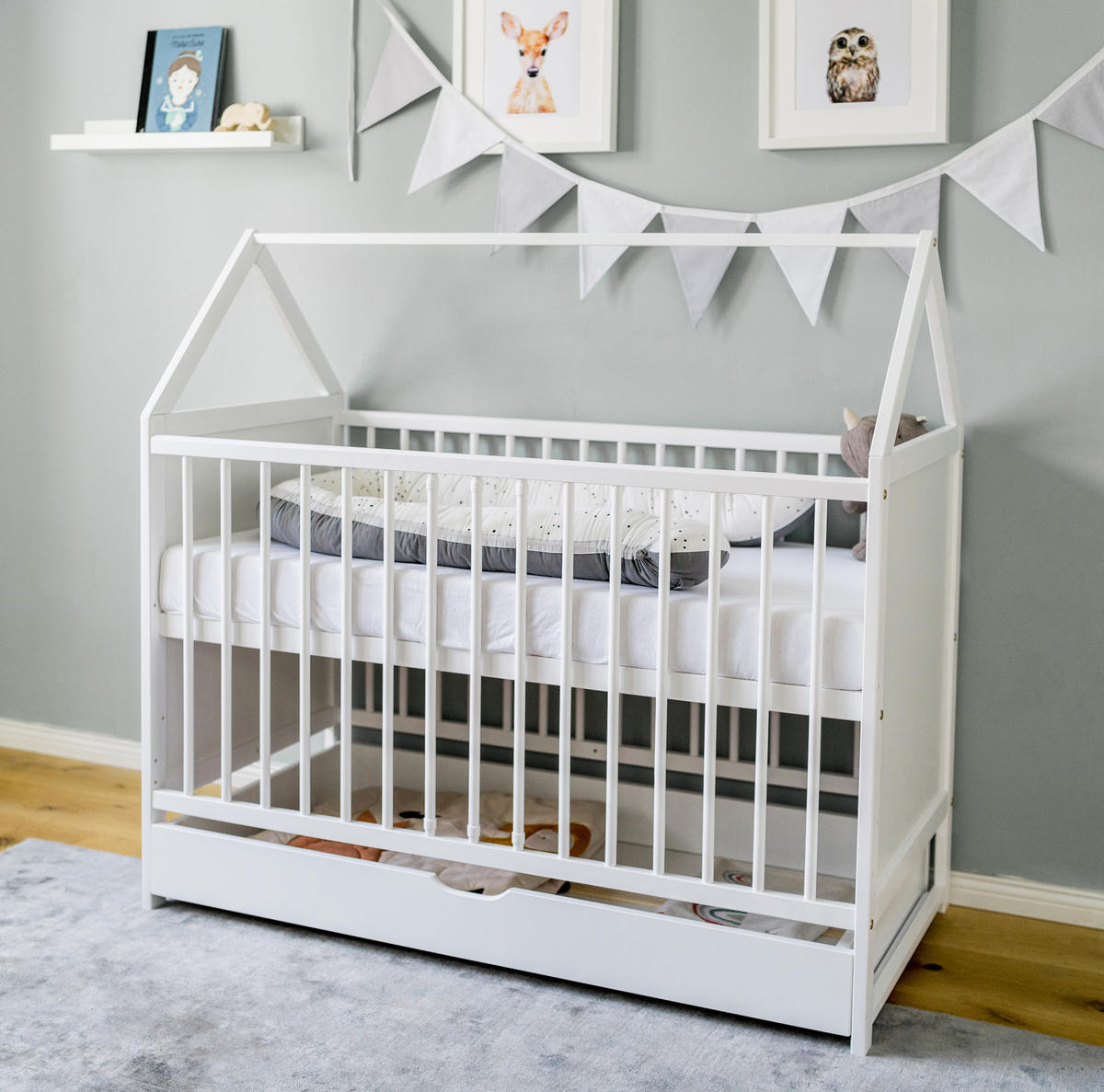 BABYBETT 60x120 cm mit Matratze & Schublade in weiß - Weiß, Holz (60/120cm) - Kids Collective