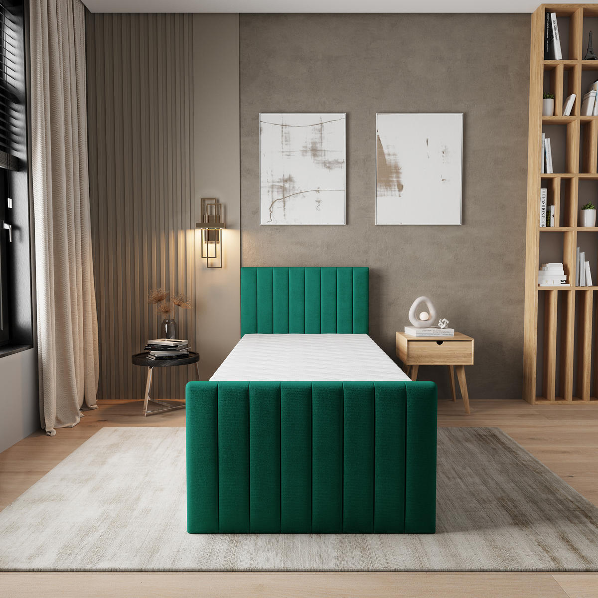 BOXBETT ARION 80 80x200 cm mit Matratze und Topper, H2+H3 - Grün - Grün, Holz (80/200cm) - MASSENO