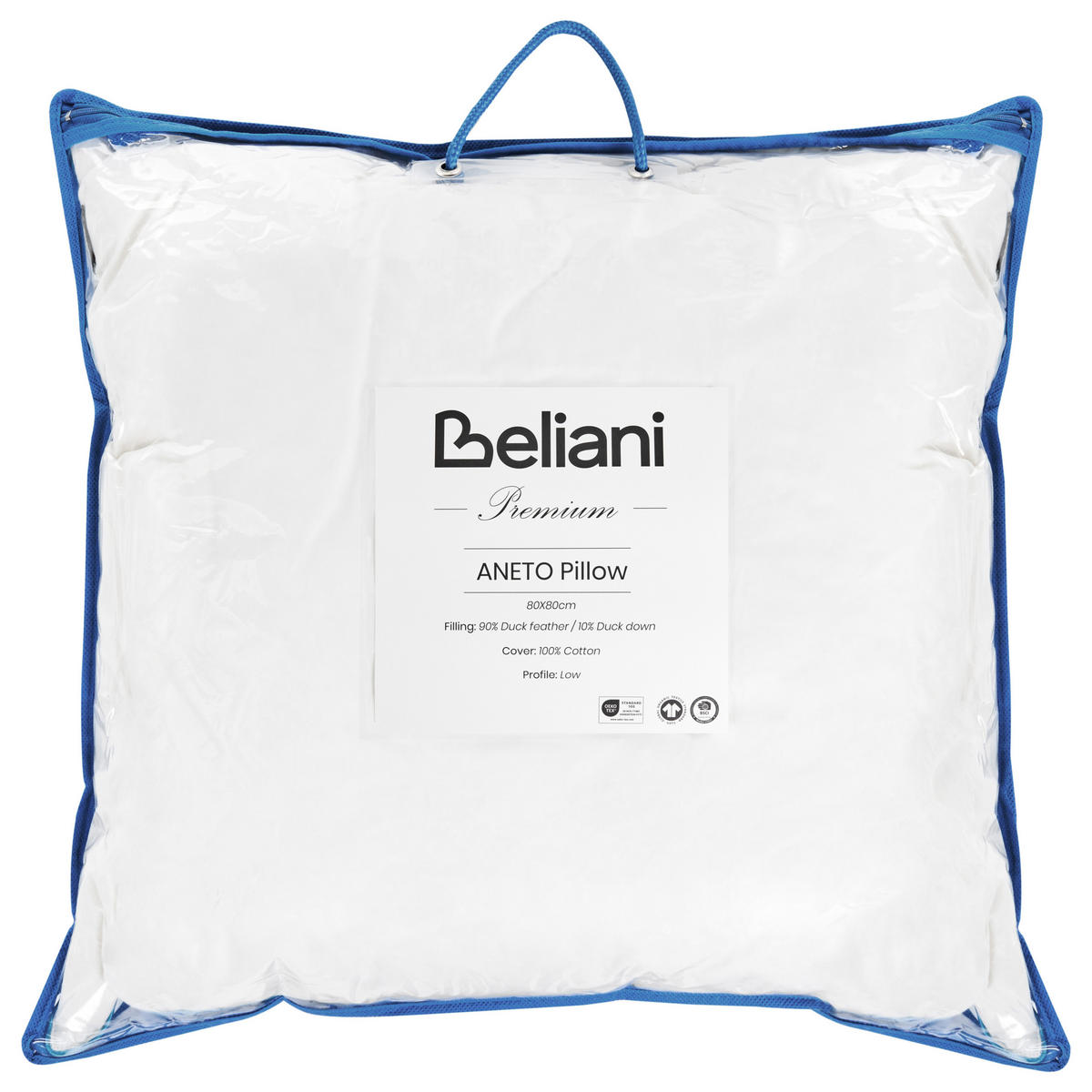 HUVUDKUDDE vit 80/80 cm Aneto - Vit/Blå, Naturmaterial (80/80cm) - Beliani