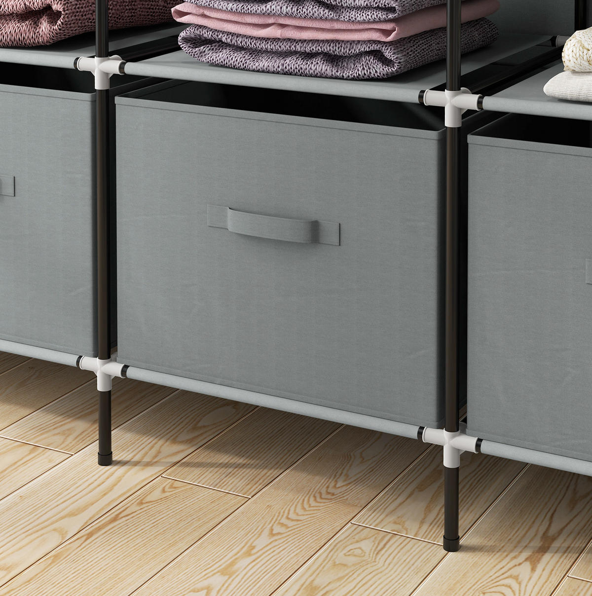 OMARA za oblačila 166/42,5/169,5 cm z 2 obešalnima drogovoma, 10 predali in jeklenim ogrodjem, Temno siva - temno siva, kovina (166/169.5/42.5cm) - Redom