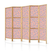 PARAVENT Japanischer 5-tlg 225x172 cm Buntes Tiermuster - Rosa, Holz/Textil (225/172/3cm) - Muralo