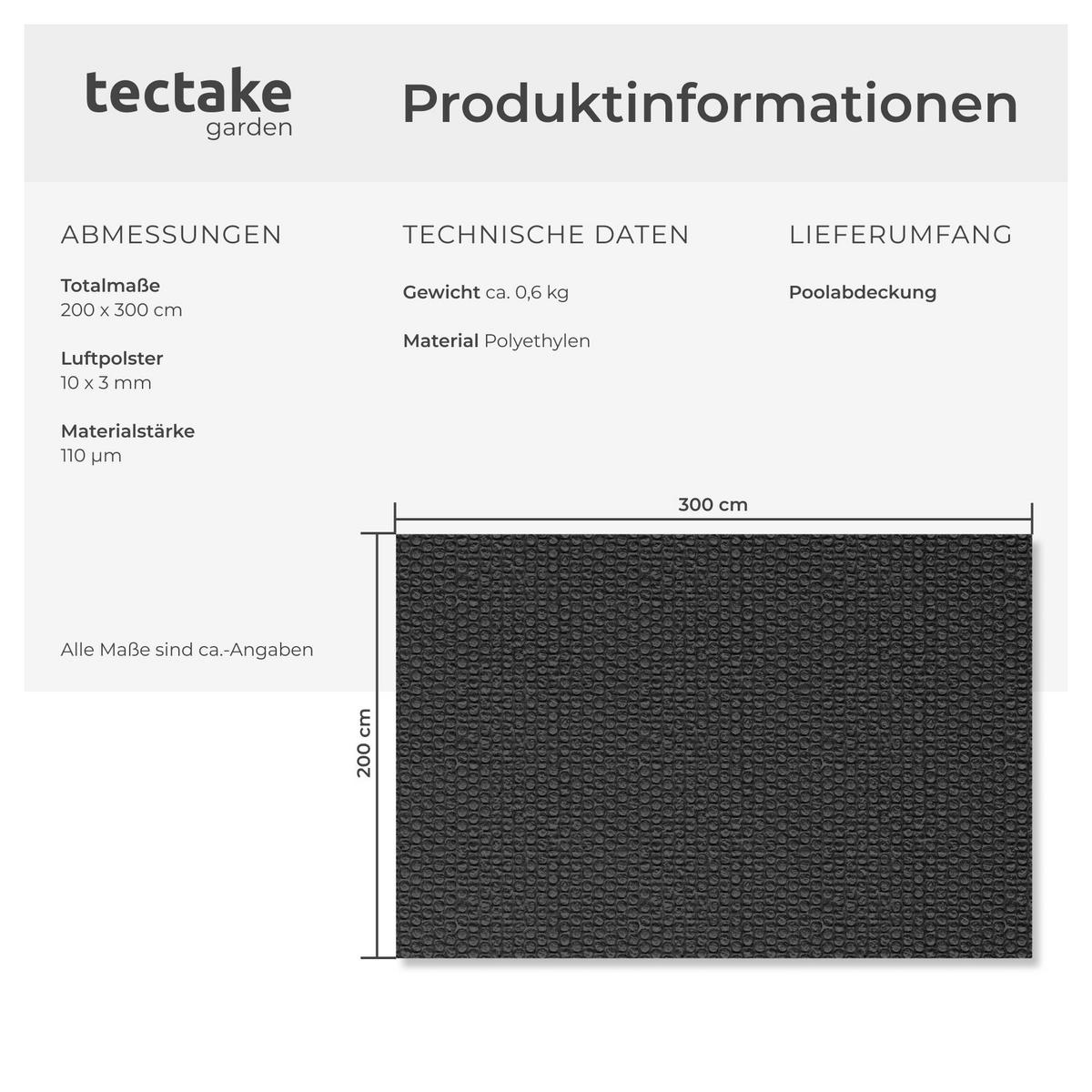 POOL-SOLARFOLIE , 200 x 300 cm, schwarz - Schwarz, Kunststoff (300/200cm) - tectake