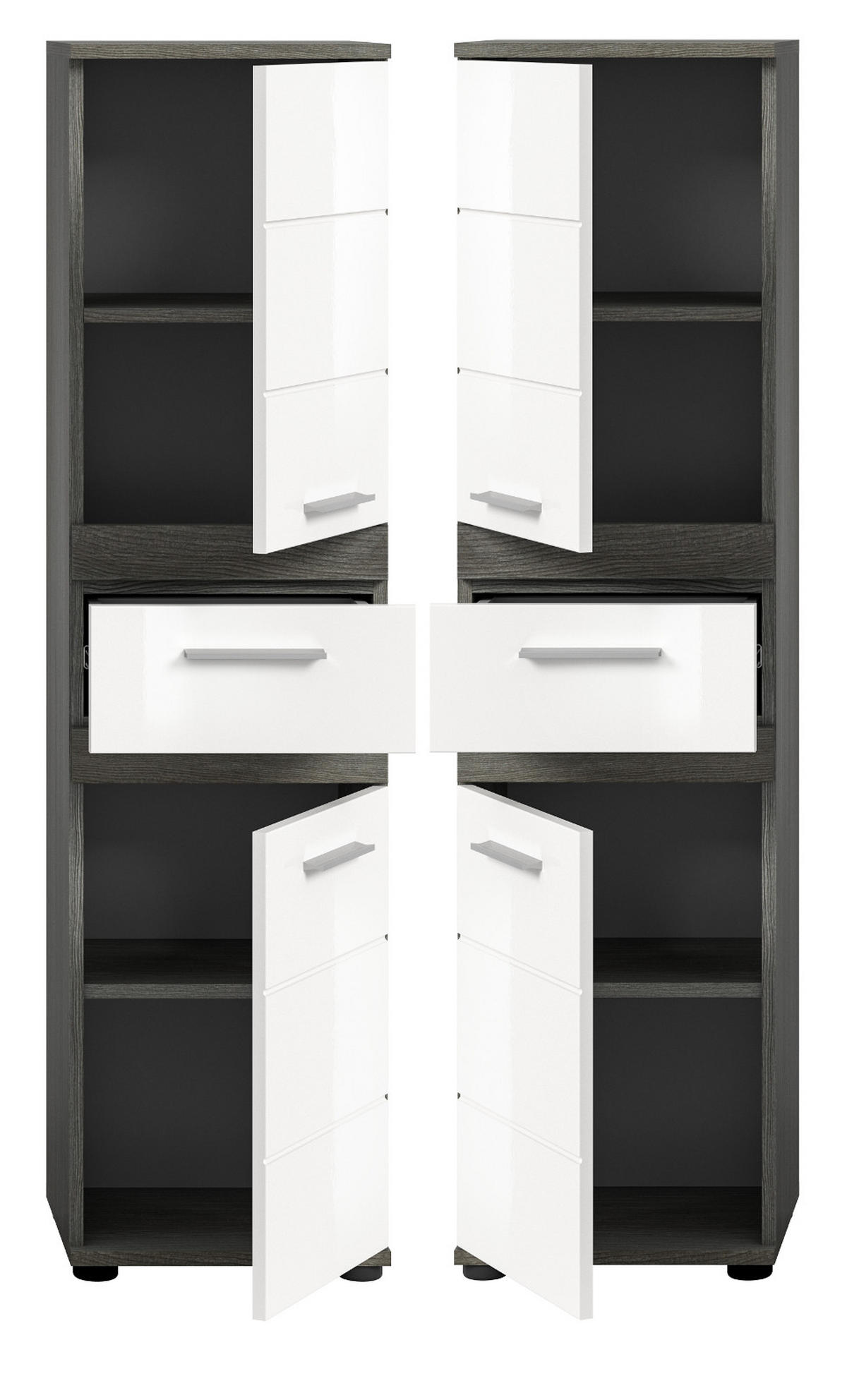 MIDISCHRANK weiß Hochglanz, grau 35 cm, Badschrank mit Schubkasten - Chromfarben/Weiß Hochglanz, Holzwerkstoff/Kunststoff (35/137/31cm) - Inn.Furn