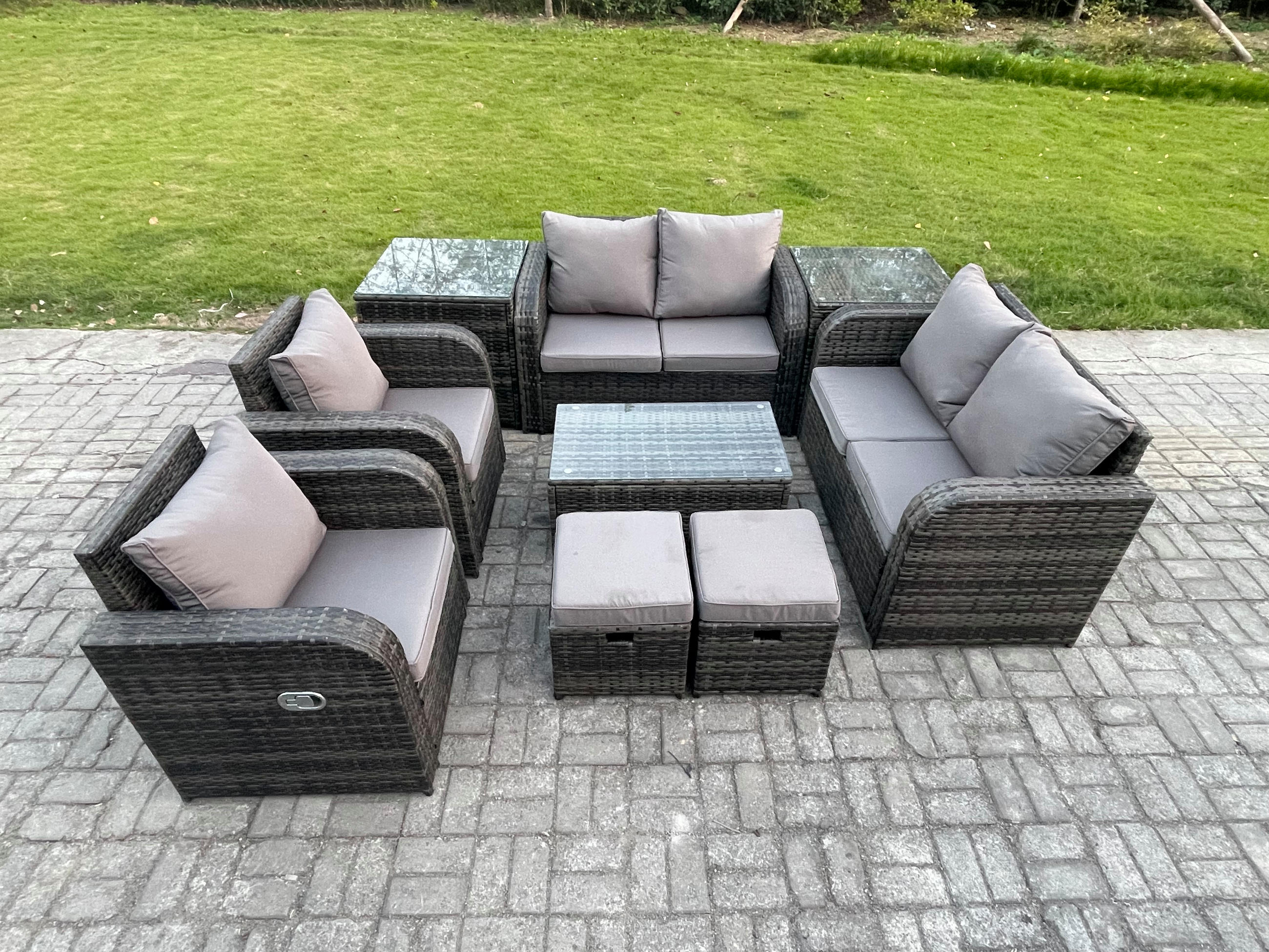 LOUNGESOFA-SET Polyrattan Dunkelgrau 8-Sitzer - Dunkelgrau, Metall - Fimous