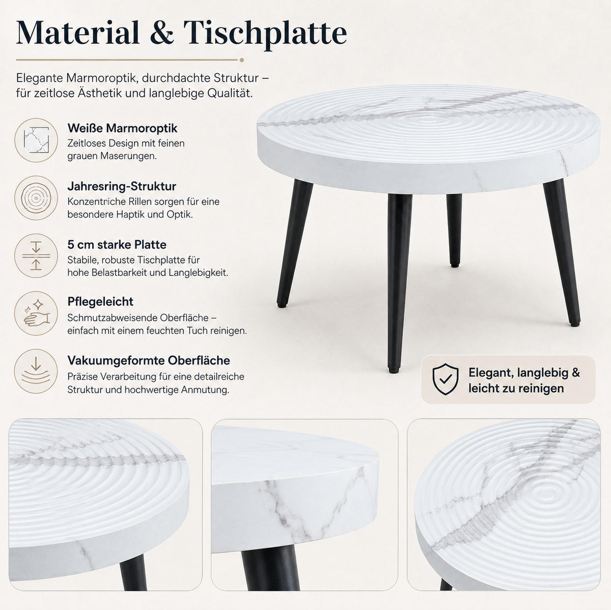 BEISTELLTISCH aus MDF 60x60x37 cm und Metall Weiß in Marmoroptik mit verstellbaren Füßen - Weiß, Holzwerkstoff (60/60/37cm) - IVMEU