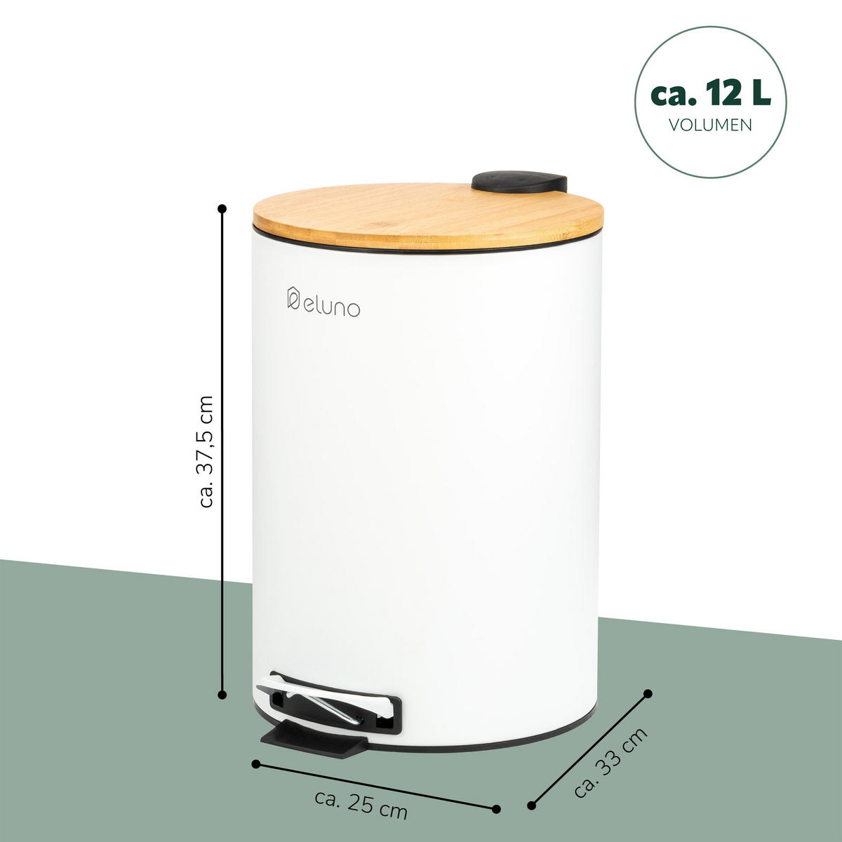 ABFALLEIMER 12 Liter, weiß, Metall - Weiß, Metall (25/37.5/33cm) - eluno