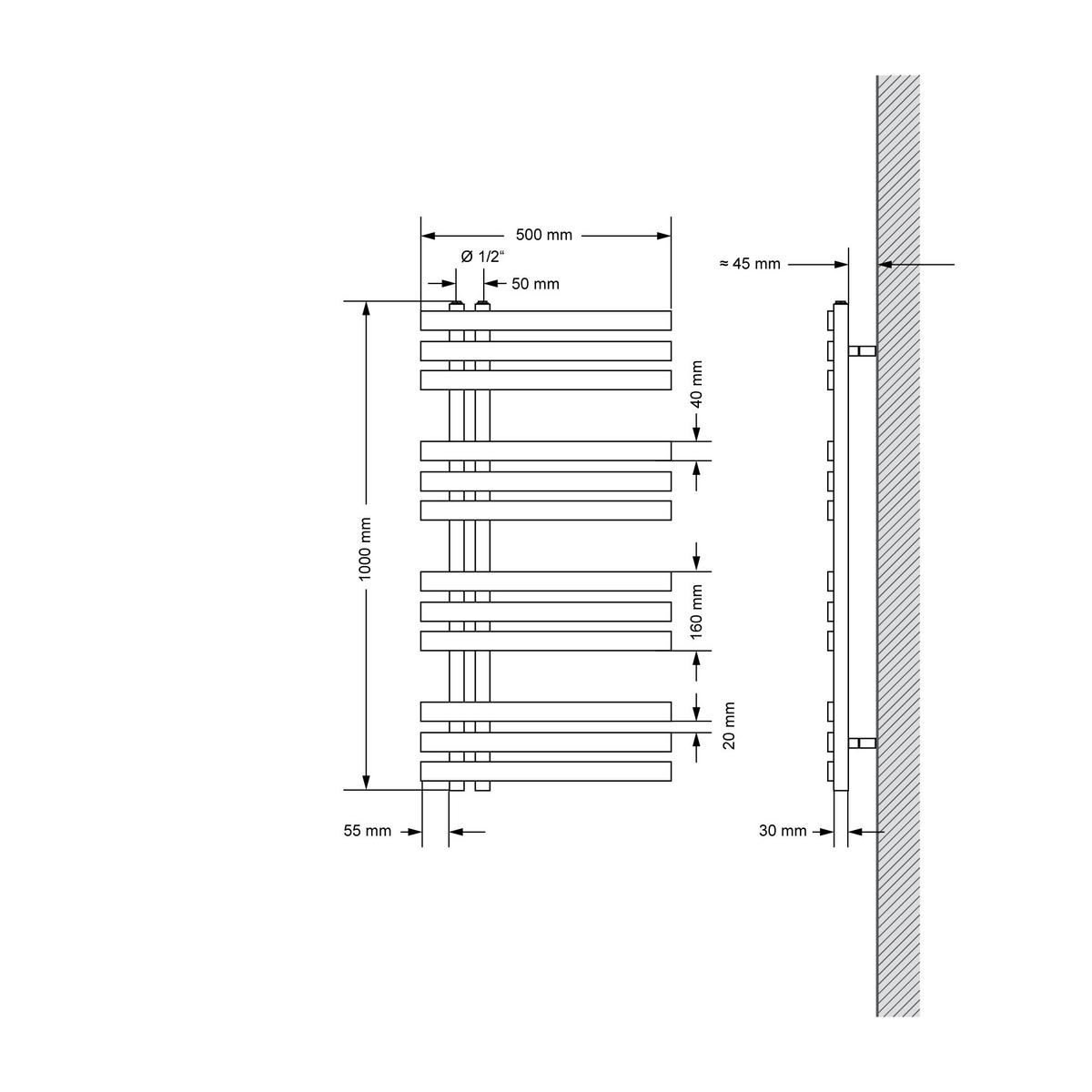 BADHEIZKÖRPER elektrisch Iron EM 500x1000 mm Anthrazit mit Heizstab 300W - Anthrazit, Metall (50/100/3cm) - LuxeBath