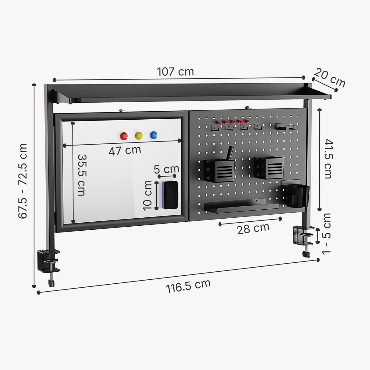 SCHREIBTISCH-ORGANIZER Virvik - Schwarz, Holzwerkstoff/Metall (116.5/20/72.5cm) - [en.casa]