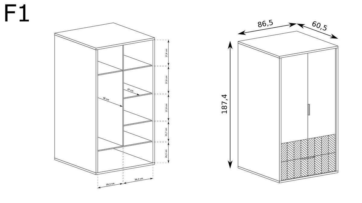 KLEIDERSCHRANK Fonti F-1 Karamell-Eiche - Eichefarben, Holzwerkstoff (86.5/187.4/60.5cm)