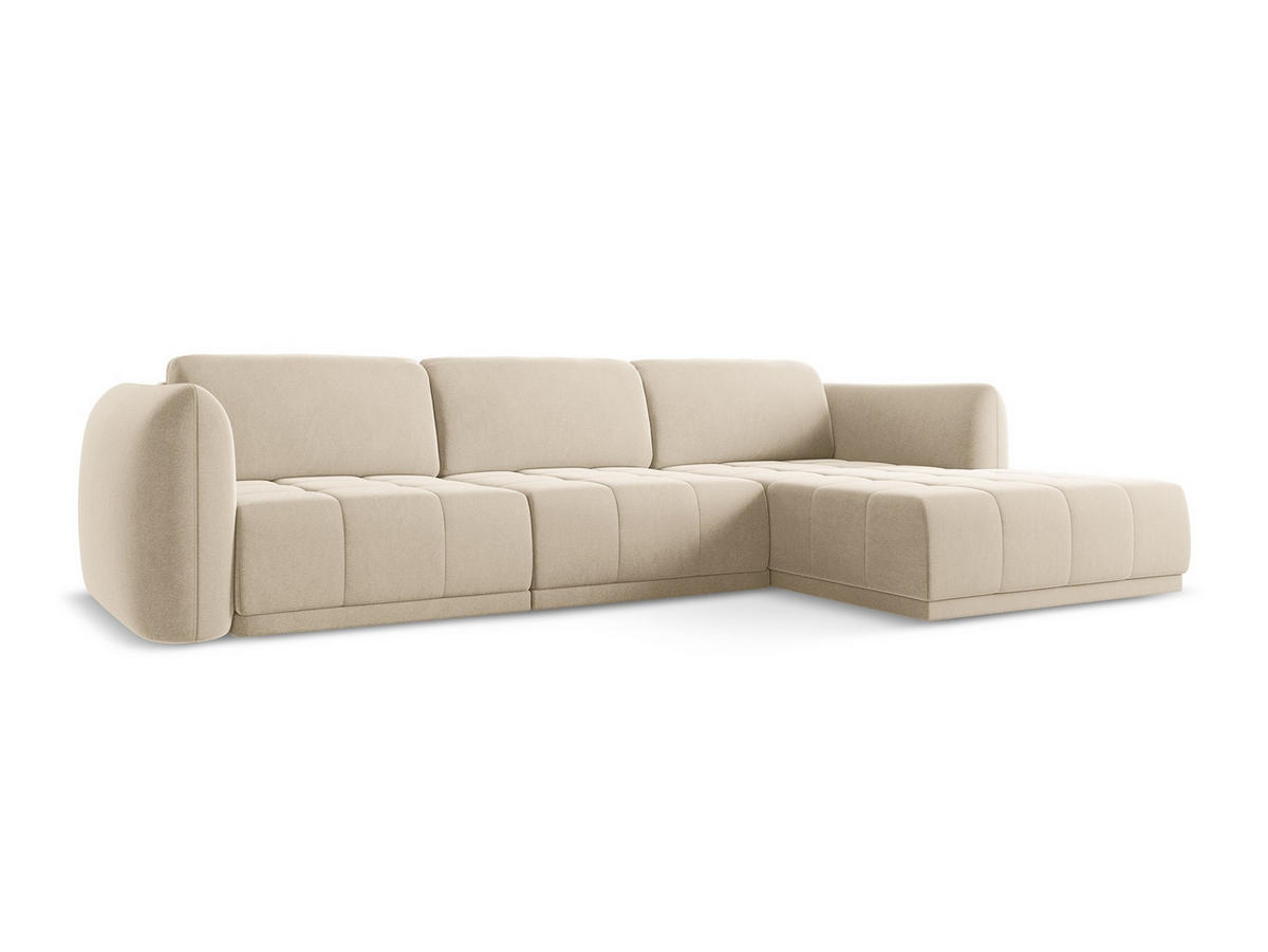 ECKSOFA Rechts Samt Stoff Beige - Beige/Creme, Kunststoff/Textil (290/170cm) - Makamii