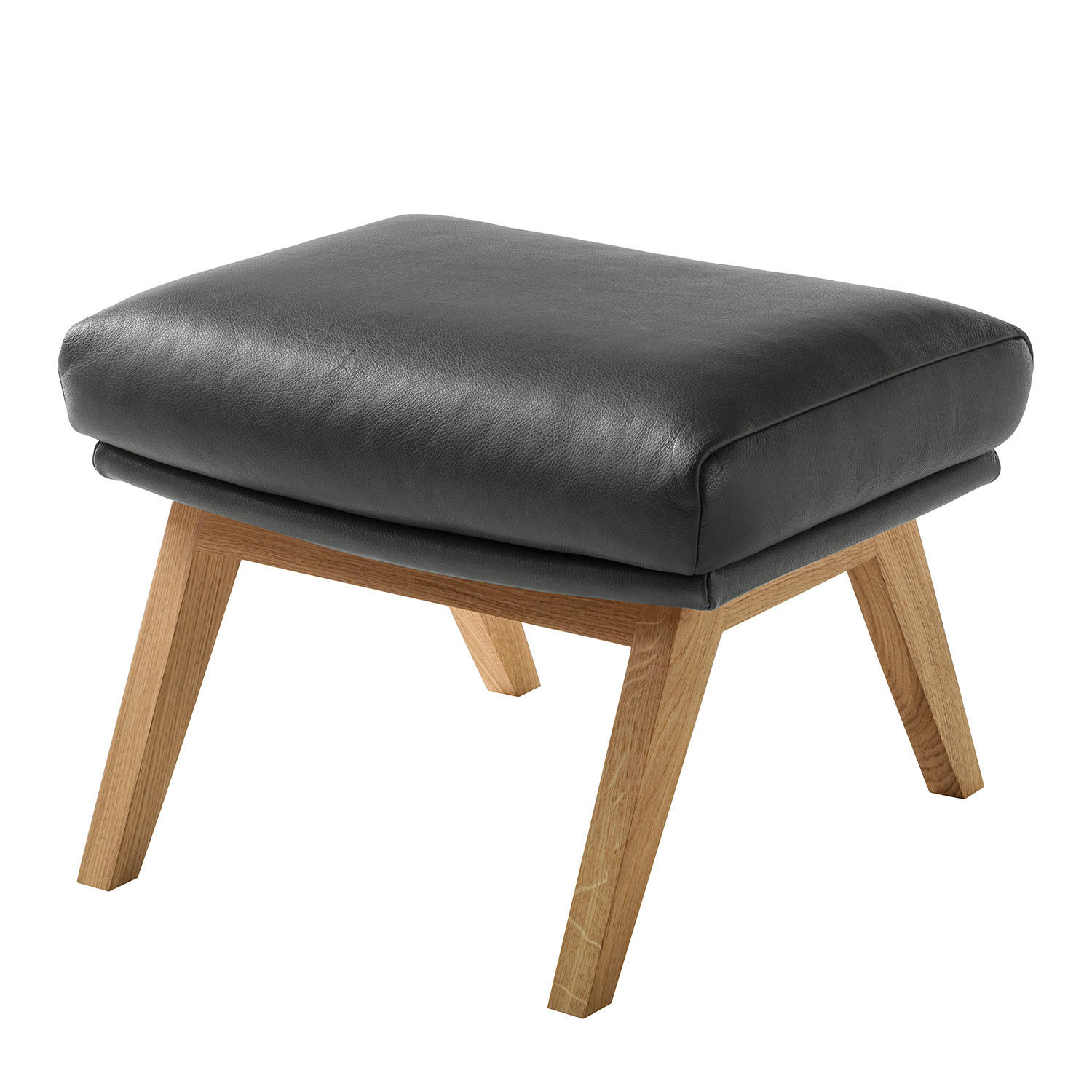 HOCKER mit Holzfüßen - Eichefarben/Grau, Leder/Eichenholz (54/41/41cm) - home24