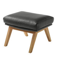 HOCKER mit Holzfüßen - Eichefarben/Grau, Leder/Eichenholz (54/41/41cm) - home24