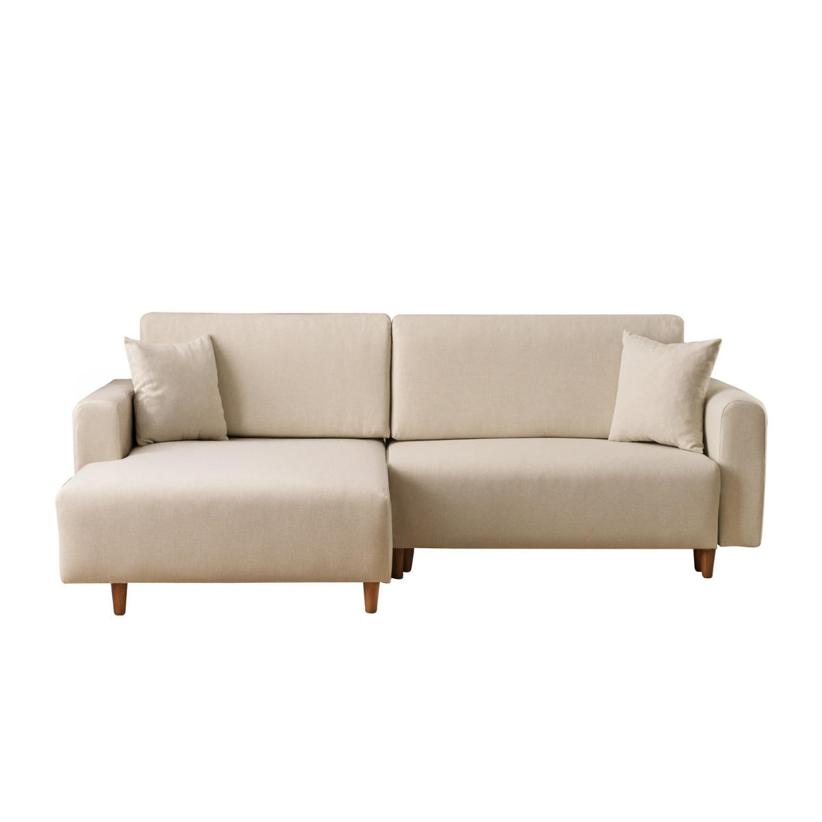 ECKSOFA mit Schlaffunktion und linksseitiger Récamiere - mane 246/160/85 cm - Creme, Holz (160/246cm) - Calicosy