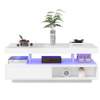 COUCHTISCH aus Spanplatte 90x50x42,5 cm Weiß mit LED-Beleuchtung, 2 Schubladen und Glaseinsätzen - Weiß, Holzwerkstoff (90/50/42.5cm) - IVMEU