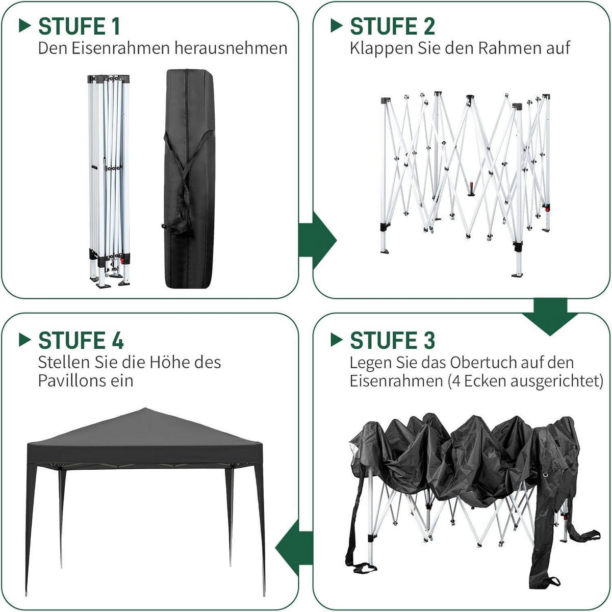 FALTPAVILLON 3 x 3 m mit 4 Seitenteilen Schwarz - Schwarz, Textil (300/255/300cm)
