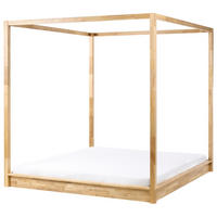 NEBESOVÁ POSTEL Dřevo 180/200 cm Světle hnědá Herliere - světle hnědá, dřevo (180/200cm) - Beliani