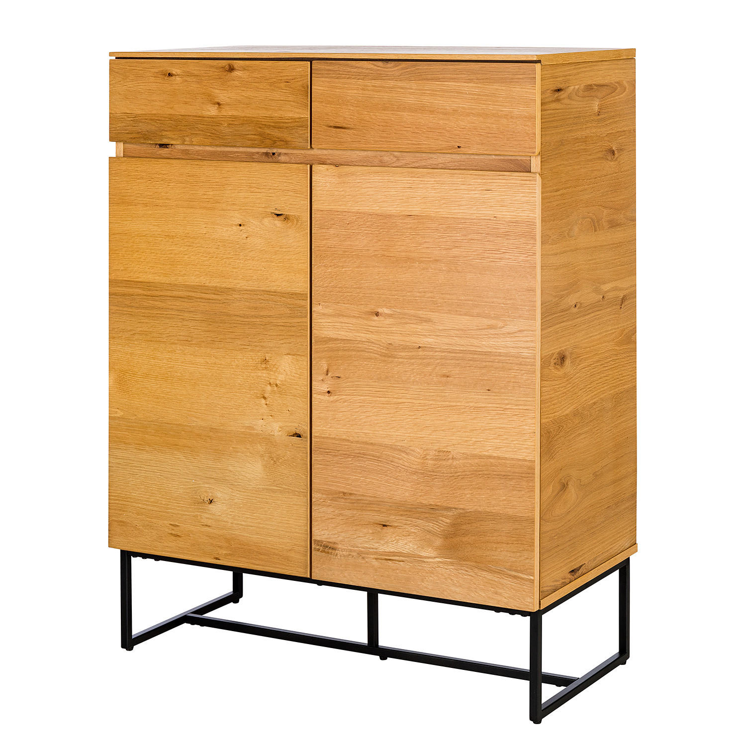 SCHUHKOMMODE - Echtholzfurnier / Eisen - Eichefarben/Schwarz, Holzwerkstoff (80/105/40cm) - home24