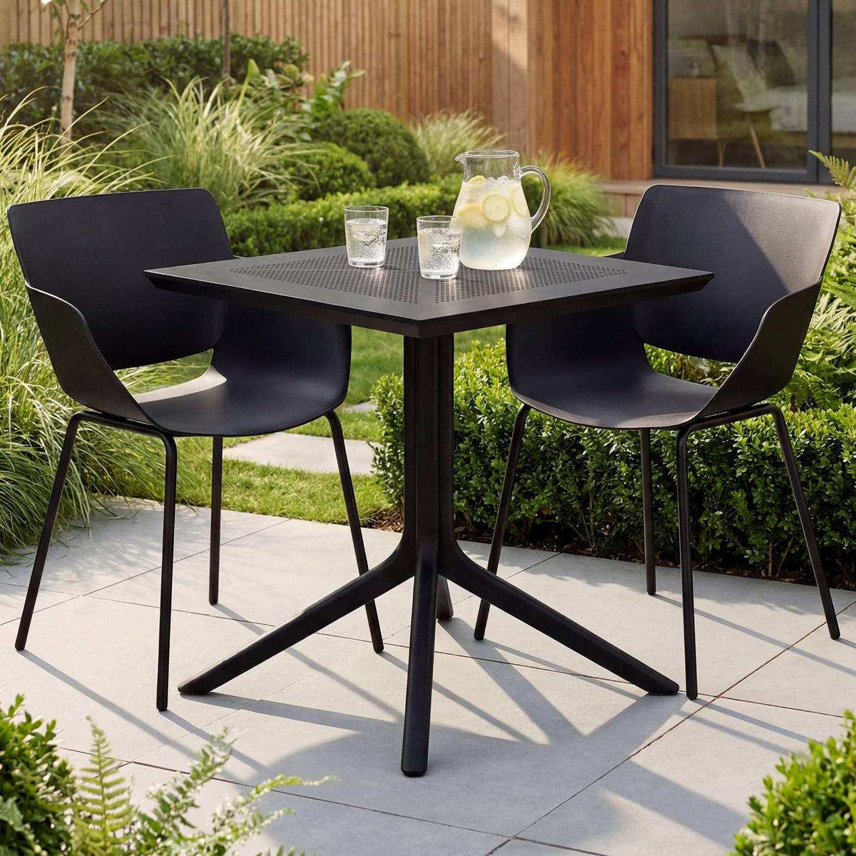 GARTENMÖBEL-SET Hanna 2 Stühle 188x80x80cm Kunststoff Schwarz Balkonset - Schwarz, Kunststoff - DELUKE
