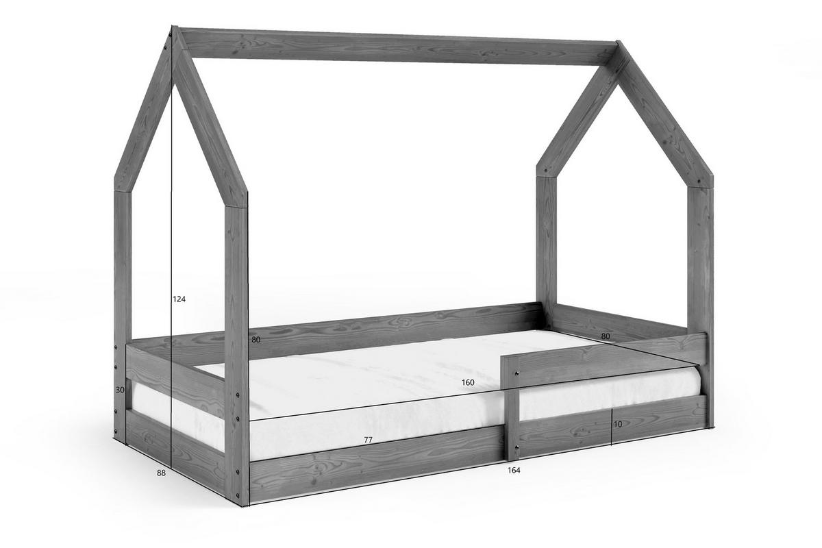 KINDERBETT Bodenbett LUMBE, Hausform - Grau, Holz (80/160cm) - KONSIMO®