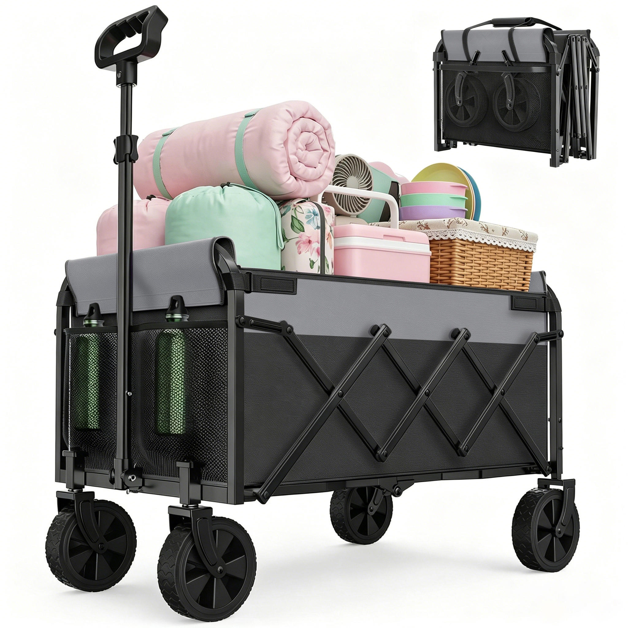 FALTWAGEN, klein-tragbar, 100kg Traglast, verstellbarer Griff, schwarz - Schwarz, Metall (18/34.5/44cm) - Vallsero