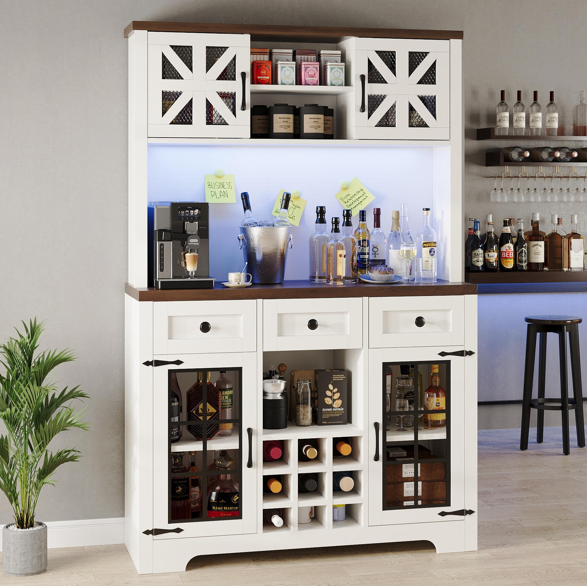 BUFFET 120/40/180 cm Weiß aus MDF und Glas mit LED - Weiß, Holzwerkstoff (120/180/40cm) - OKWISH