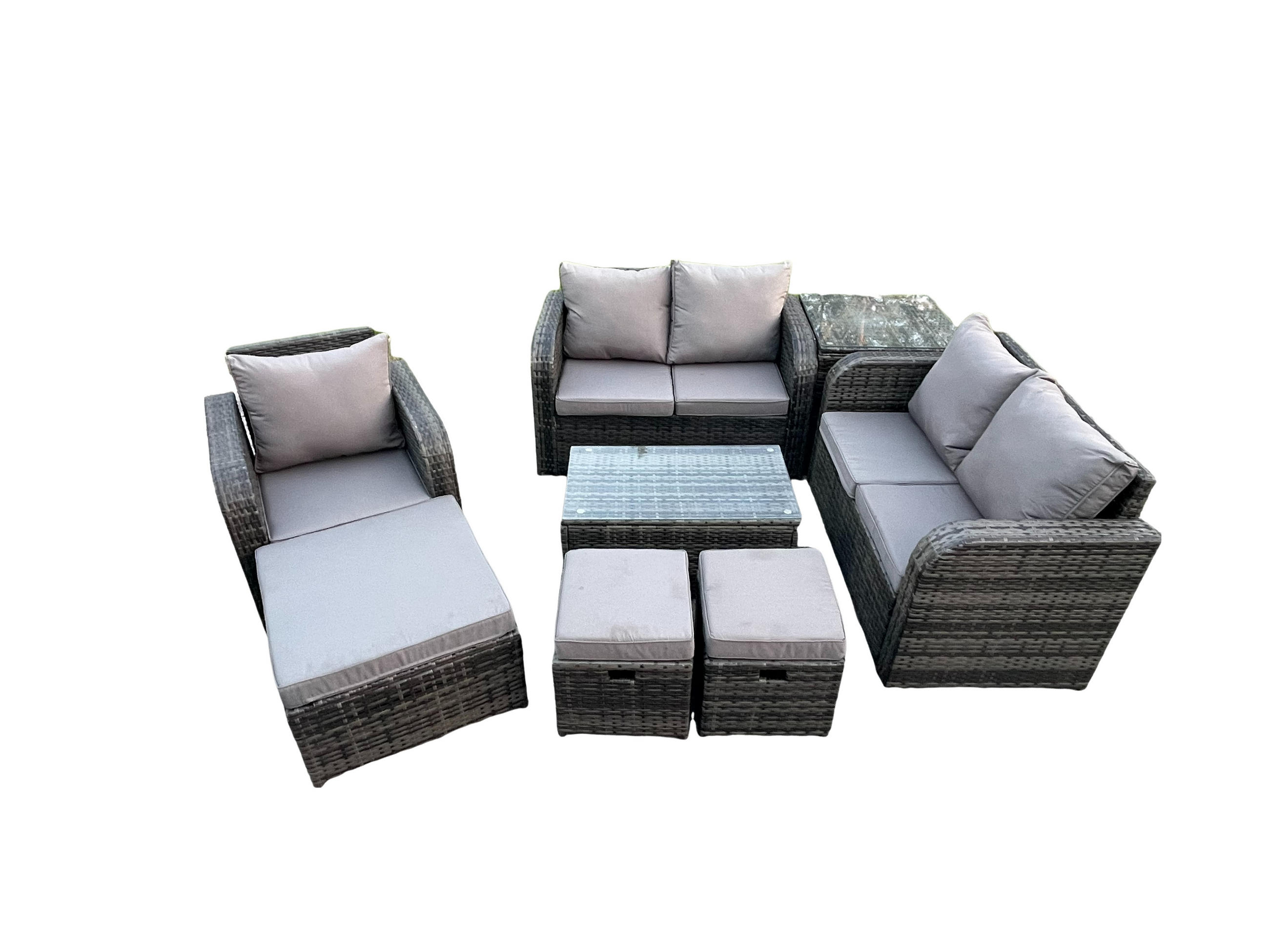 LOUNGESOFA-SET Polyrattan Dunkelgrau 8-Sitzer - Dunkelgrau, Metall - Fimous