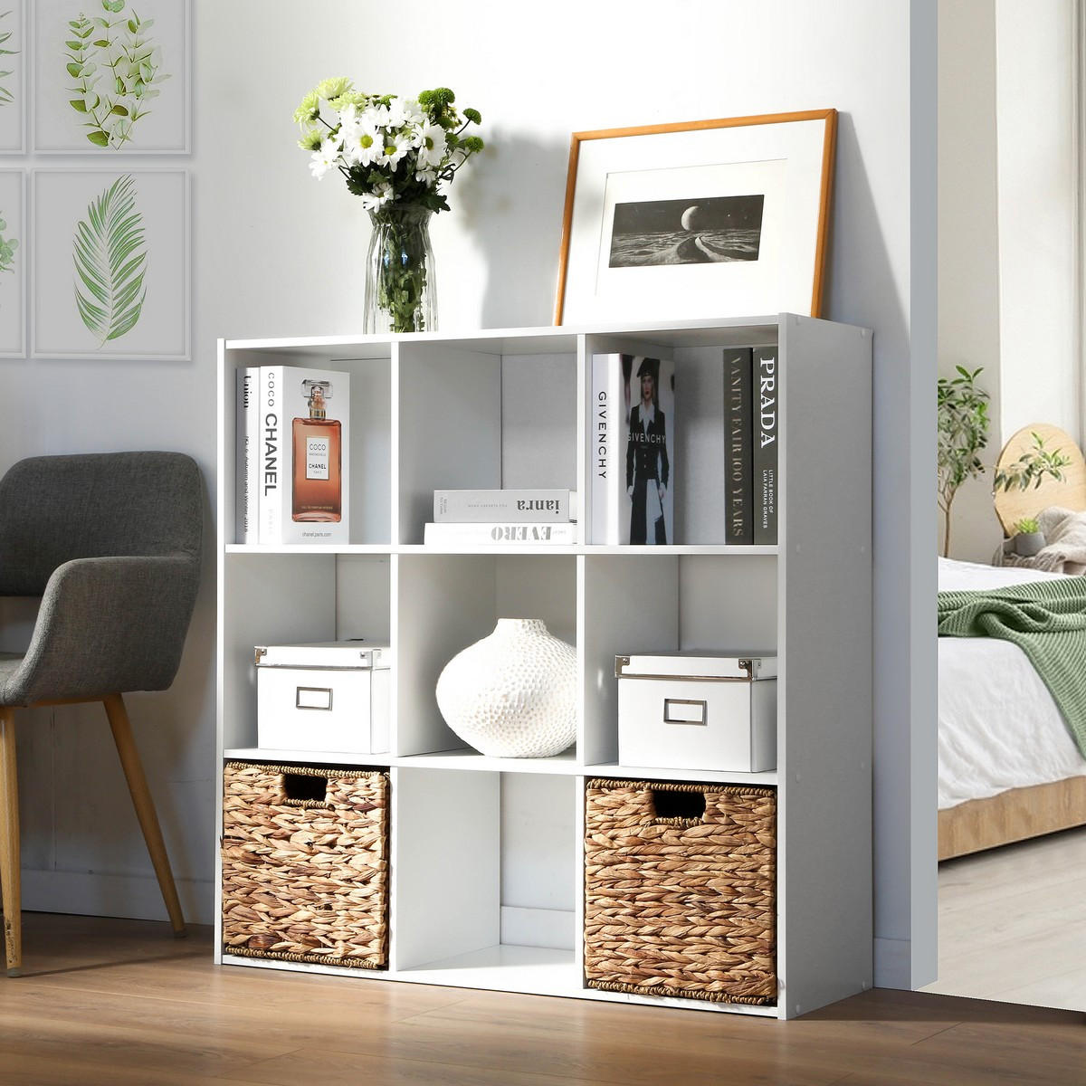 REGAL mit 9 Fächern - Weiß, Holzwerkstoff (29.5/92.5/92.5cm) - Calicosy