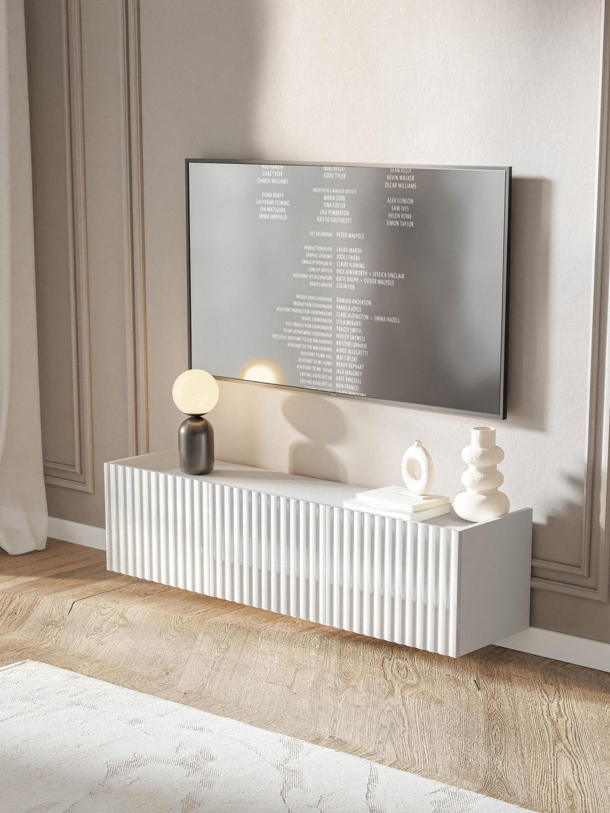 TV-LOWBOARD hängend, Weiß Hochglanz, 144 cm - Weiß, Holzwerkstoff (144/49/38.3cm) - Selsey