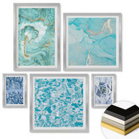 WANDBILDER 5er Set - 50x50 cm & 20x30 cm & 40x60 cm Silberner Rahmen - Pflanzenmuster große minimalistische Sonnen - Silberfarben, Kunststoff (40/60cm) - ArtPrintCave