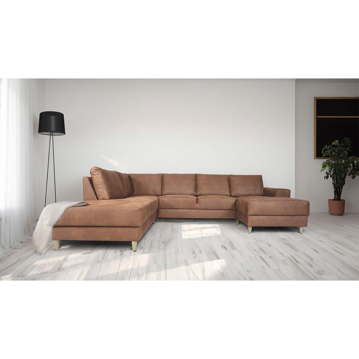 WOHNLANDSCHAFT Leder cognacfarben - Cognac, Leder (288/82/225cm) - ebuy24