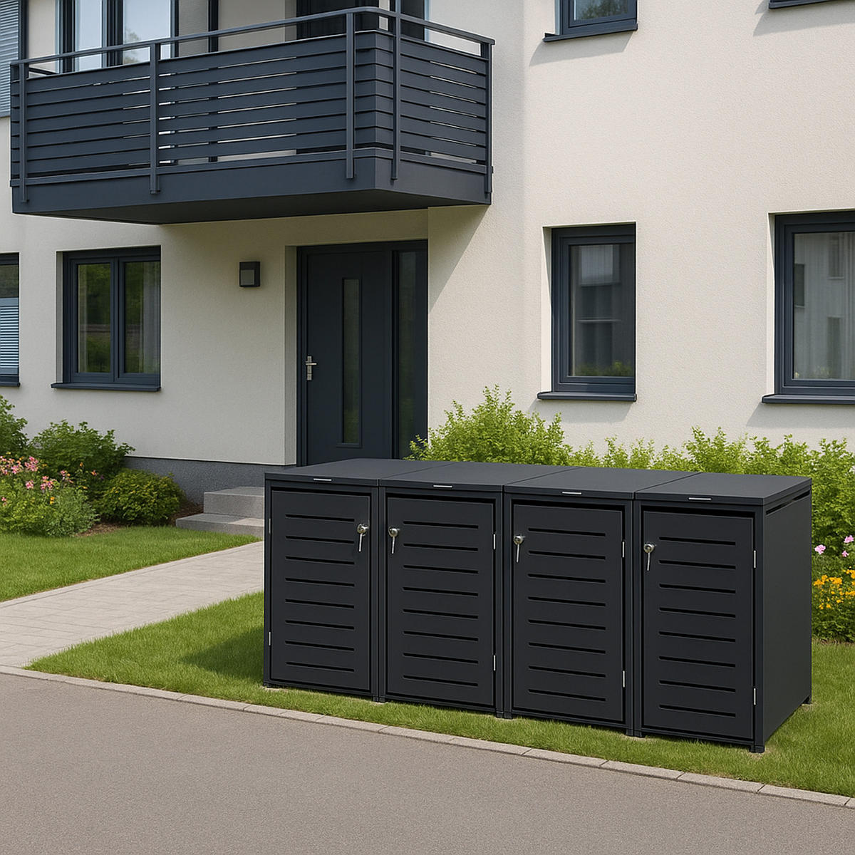 MÜLLTONNENVERKLEIDUNG Cambridge - Mülltonnenbox für 4 x 120 L - Stahl verzinkt, anthrazit - Grau, Metall (230/102/62cm) - TPFGarden