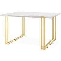 ESSTISCH Stella rechteckig ausziehbar, Marmor Weiß 140-260/80/76 cm - Ecru/Goldfarben, Holzwerkstoff/Metall (140/80/76cm) - WFL GROUP