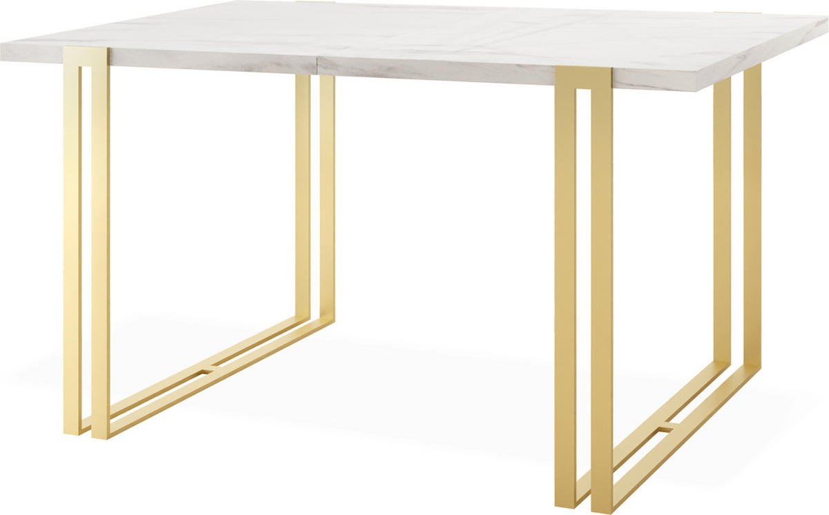 ESSTISCH Stella rechteckig ausziehbar, Marmor Weiß 140-260/80/76 cm - Ecru/Goldfarben, Holzwerkstoff/Metall (140/80/76cm) - WFL GROUP