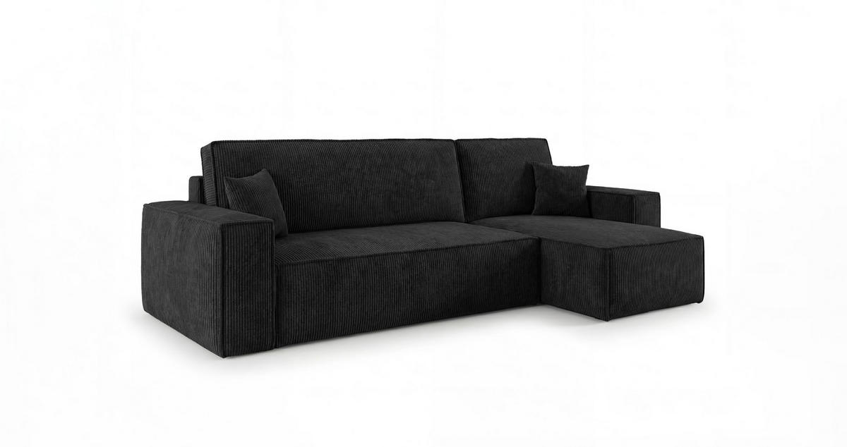 ROHOVÁ pohovka CALIFORNIA MINI pravá černá manšestr Poso 135 - funkce spaní, úložný prostor - černá, textil (245/139cm) - Cornero
