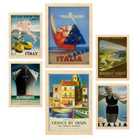 POSTER Set Mit 6 Mittelmeerländer Größe A3 & A4 Rahmen aus hellem Holz - Beige, Papier (29.7/1cm) - Nacnic