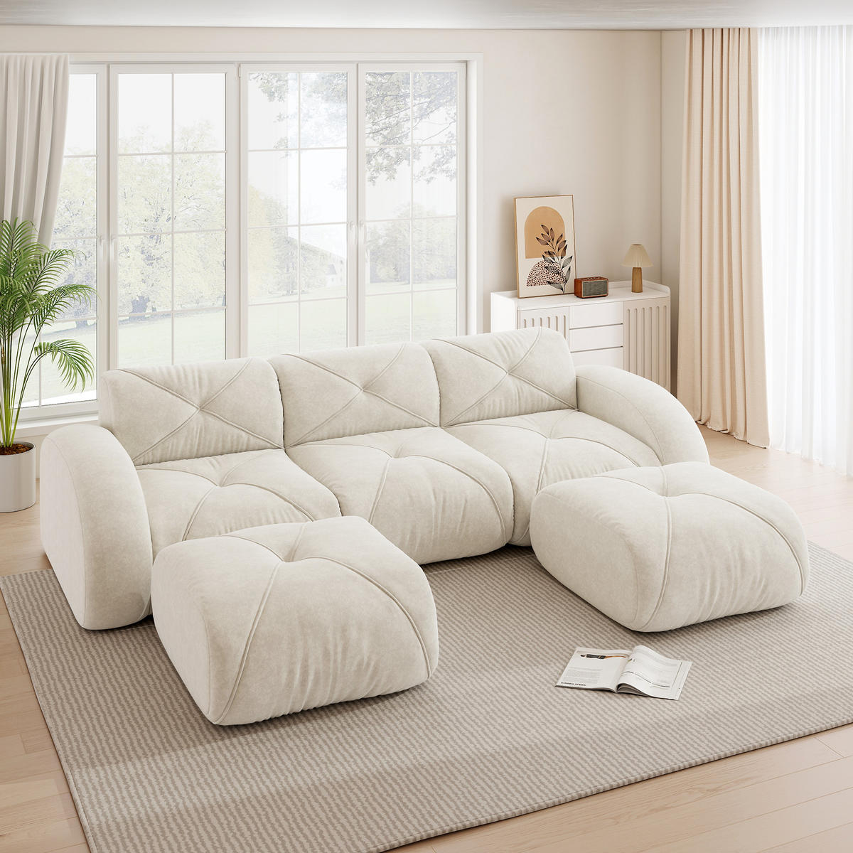 3-SITZER Sofa 281x171x76 cm aus Chenille-Stoff rahmenlos modular, weiß - Weiß, Textil (171/76/281cm)